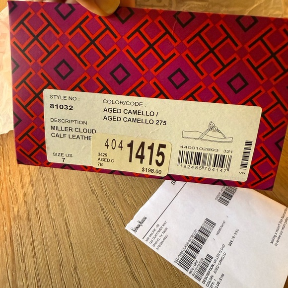 Tory Burch Miller Cloud Aged Camello Leather Sandals - Picture 3 of 3